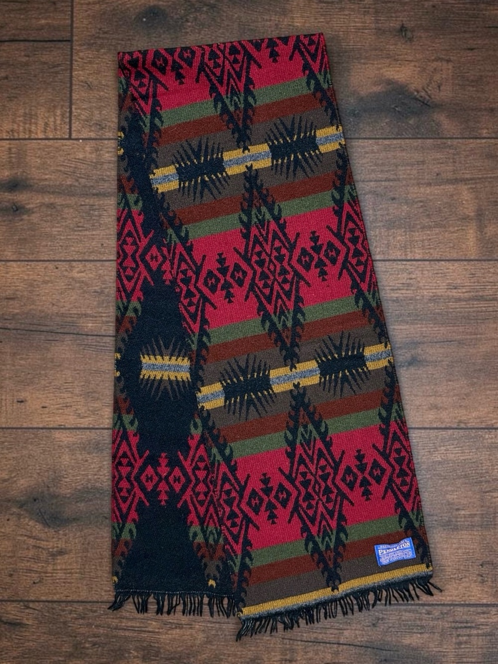 Vintage Pendleton Wool Scarf Wrap Reversible Southwestern Aztec Western w/Fringe